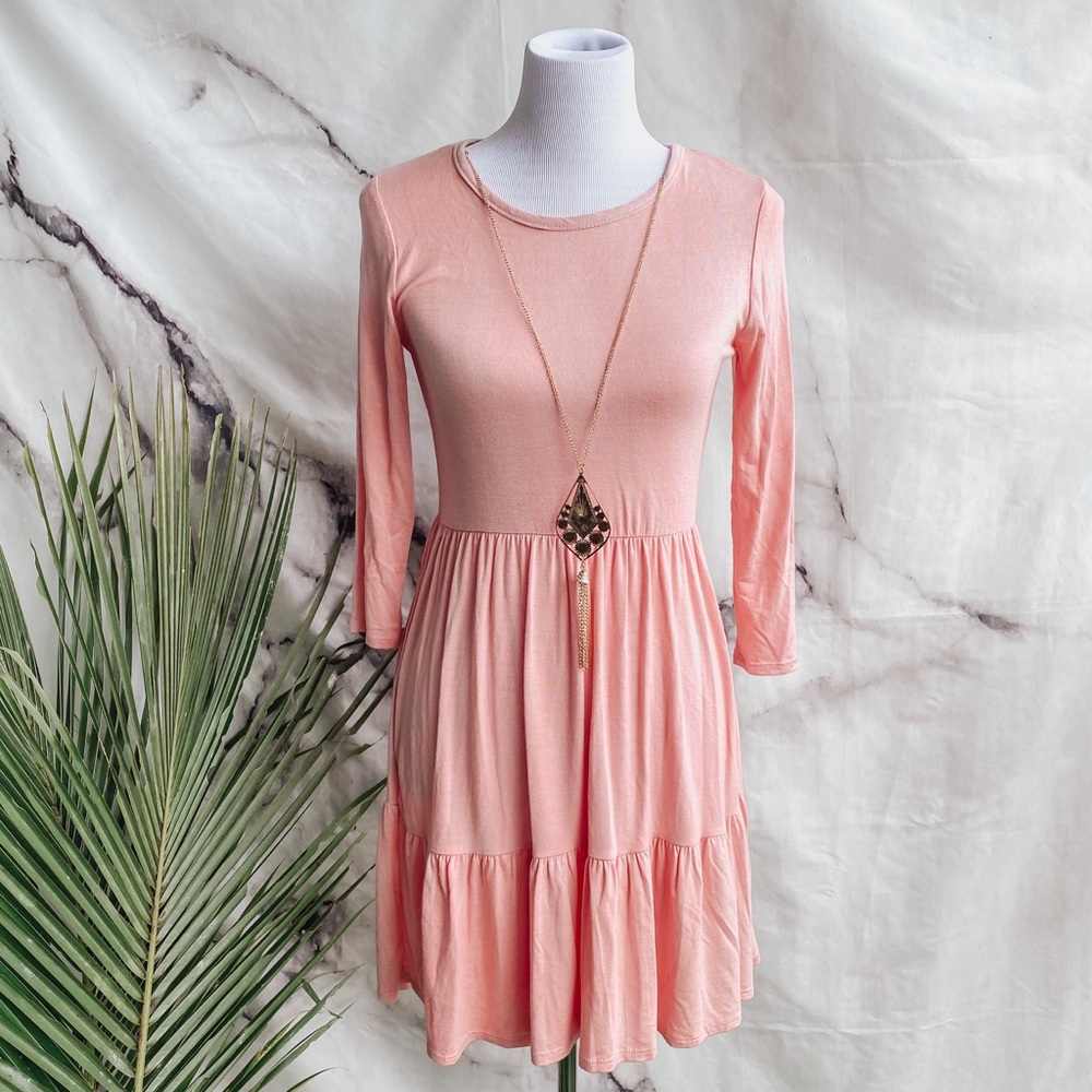 FOREVER ROSE Pink Long Sleeve Tiered Dress